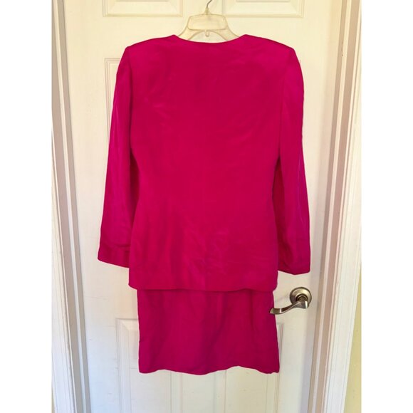 Vintage August Silk Sheath Dress Suit Set Fuchsia  Pink Professional Office 8 - Picture 2 of 14